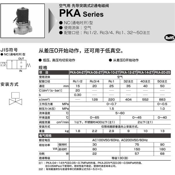 CKD喜開理空氣用先導突跳式2通電磁閥PKA-06-27-C-AC100V