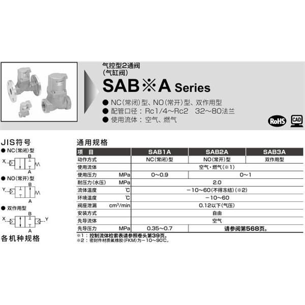 CKD喜開(kāi)理氣控型2通閥（氣缸閥）SAB2A-20A-0B