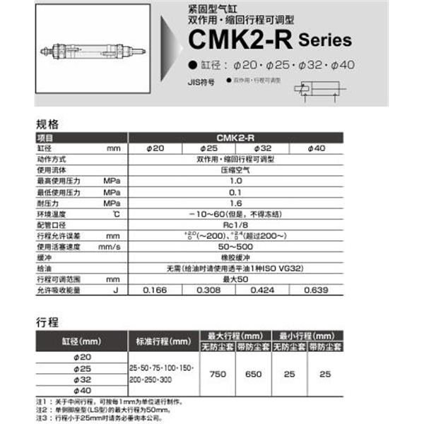 CKD喜開理緊固型氣缸CMK2-R-TA-40-400-50-F-B2
